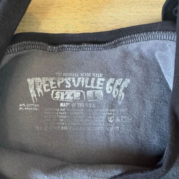 Kreepsville 666 Womens Off Shoulder Nevermore Series Black & Gray Top Goth Sz L - Picture 3 of 4